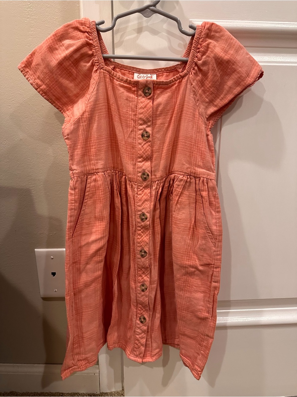 Cat & Jack Coral Button-Front Short Sleeve Girls Dress